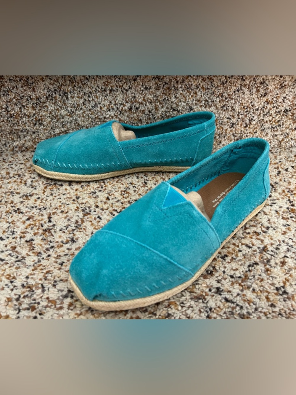 TOMS Turquoise Suede Espadrille Slip-On Flats - Picture 3 of 12
